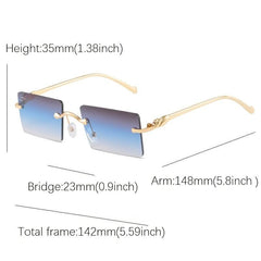 Rimless Rectangle Sunglasses Metal Frame Square UV400 Glasses