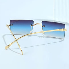 Rimless Rectangle Sunglasses Metal Frame Square UV400 Glasses