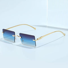Rimless Rectangle Sunglasses Metal Frame Square UV400 Glasses