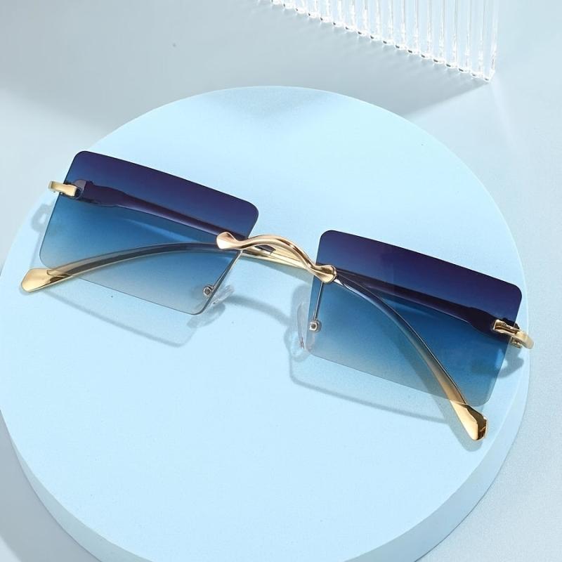 Rimless Rectangle Sunglasses Metal Frame Square UV400 Glasses