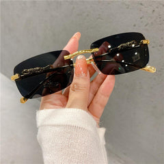 Vintage Rimless Women Sunglasses Leopard Shades Eyewear UV400 Sun Glasses