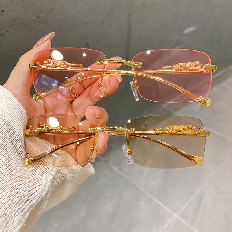 Vintage Rimless Women Sunglasses Leopard Shades Eyewear UV400 Sun Glasses