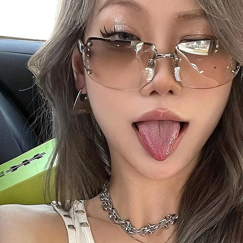 Y2K Rimless Rhinestone Gradient Sunglasses UV400