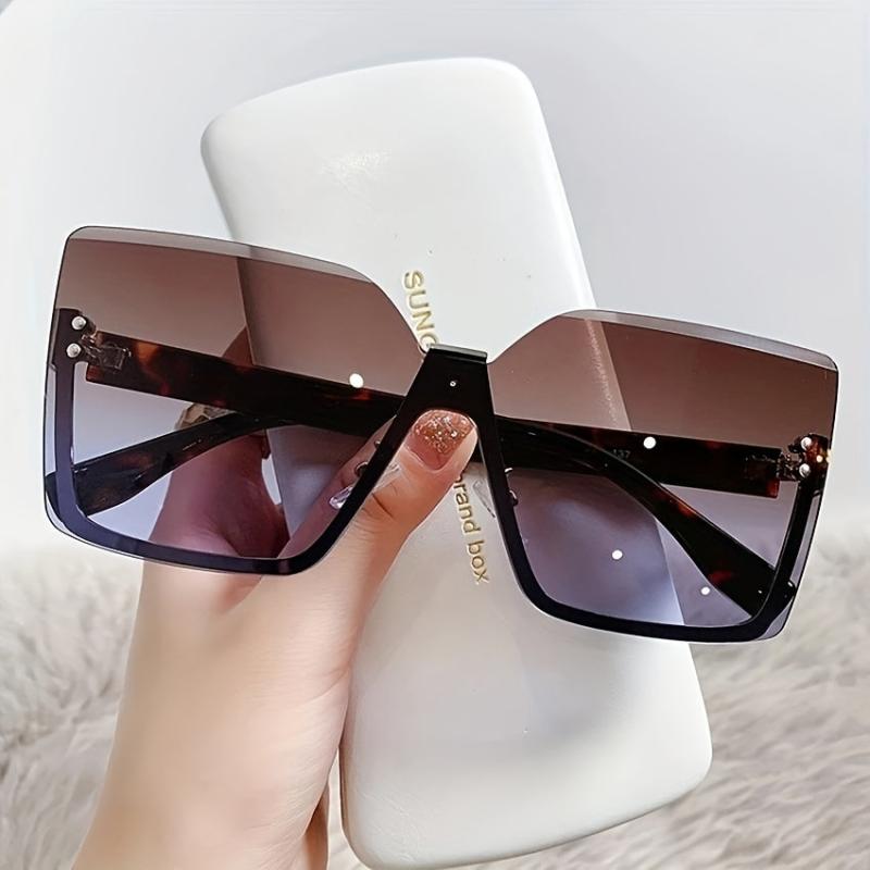 Oversized Semi Rimless Sunglasses Gradient Lens Rivet Decor Glasses UV400