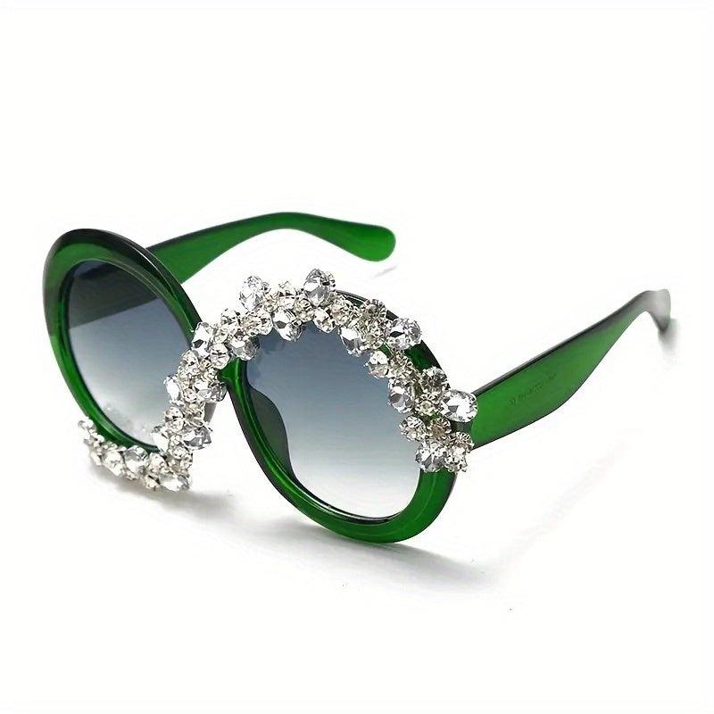 Oversized Round Frame Sunglasses Rhinestone Decor UV400