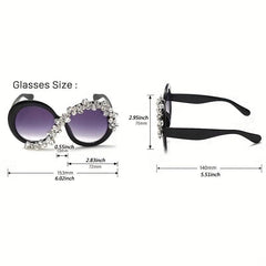 Oversized Round Frame Sunglasses Rhinestone Decor UV400