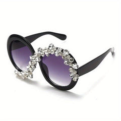 Oversized Round Frame Sunglasses Rhinestone Decor UV400
