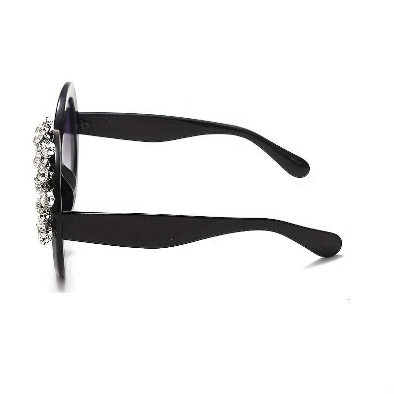 Oversized Round Frame Sunglasses Rhinestone Decor UV400