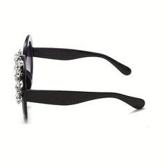 Oversized Round Frame Sunglasses Rhinestone Decor UV400