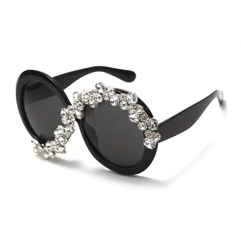 Oversized Round Frame Sunglasses Rhinestone Decor UV400