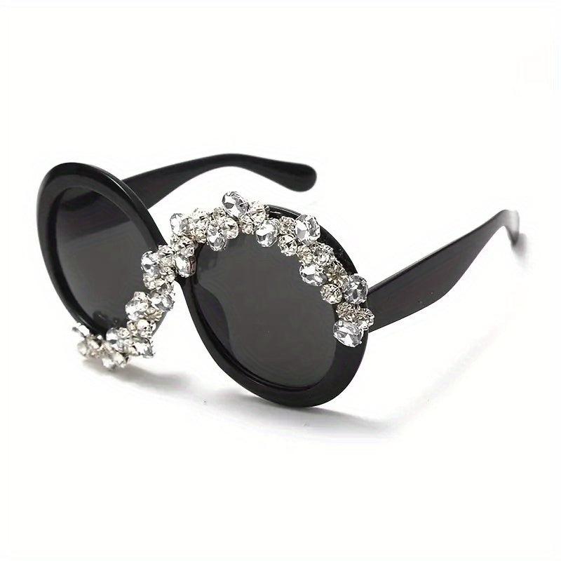 Oversized Round Frame Sunglasses Rhinestone Decor UV400