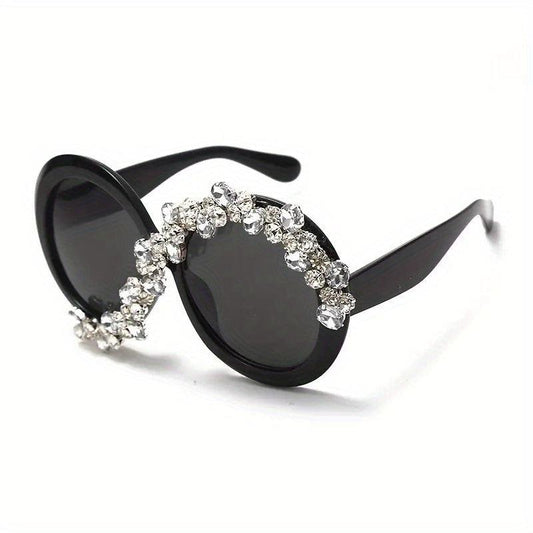 Oversized Round Frame Sunglasses Rhinestone Decor UV400
