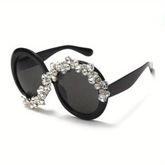 Oversized Round Frame Sunglasses Rhinestone Decor UV400