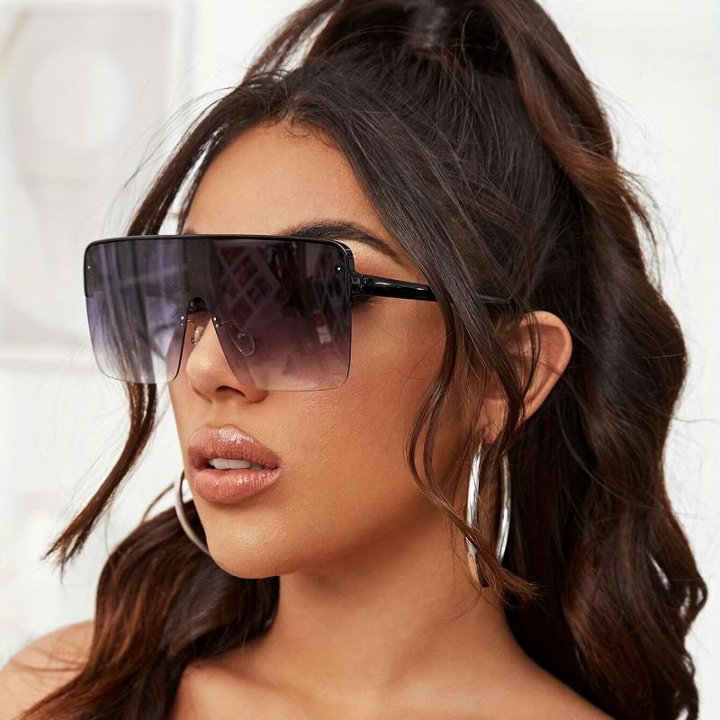 Y2K Oversized Sunglasses Gradient Semi Rimless UV400