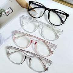 Round Frame Transparent Eyeglasses Light Blocking Casual Glasses