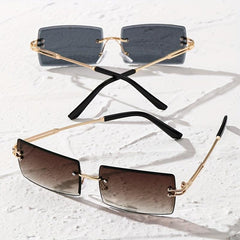2 Pairs Men's Rimless Rectangle Frame Sunglasses with Zipper Case