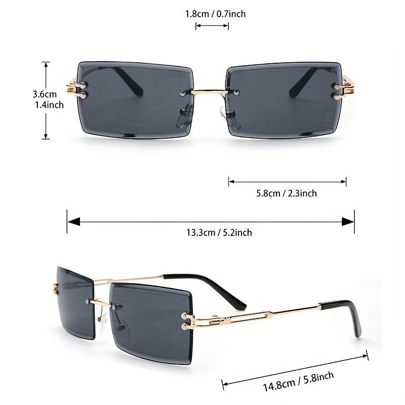 2 Pairs Men's Rimless Rectangle Frame Sunglasses with Zipper Case