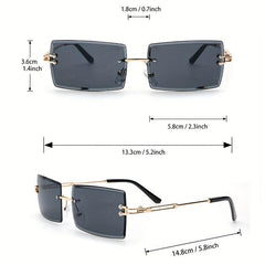 2 Pairs Men's Rimless Rectangle Frame Sunglasses with Zipper Case