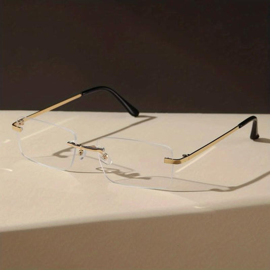 Minimalist Rimless Square Eyeglasses Thin Metal Temple