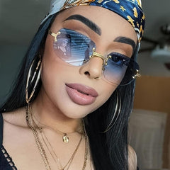 Rectangular Rimless Sunglasses Vintage Gradient Eyeglasses