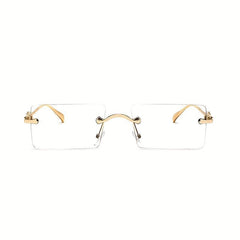 Square Rimless Clear Lens Eyeglasses Thin Metal Frame