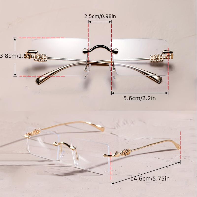 Square Rimless Clear Lens Eyeglasses Thin Metal Frame