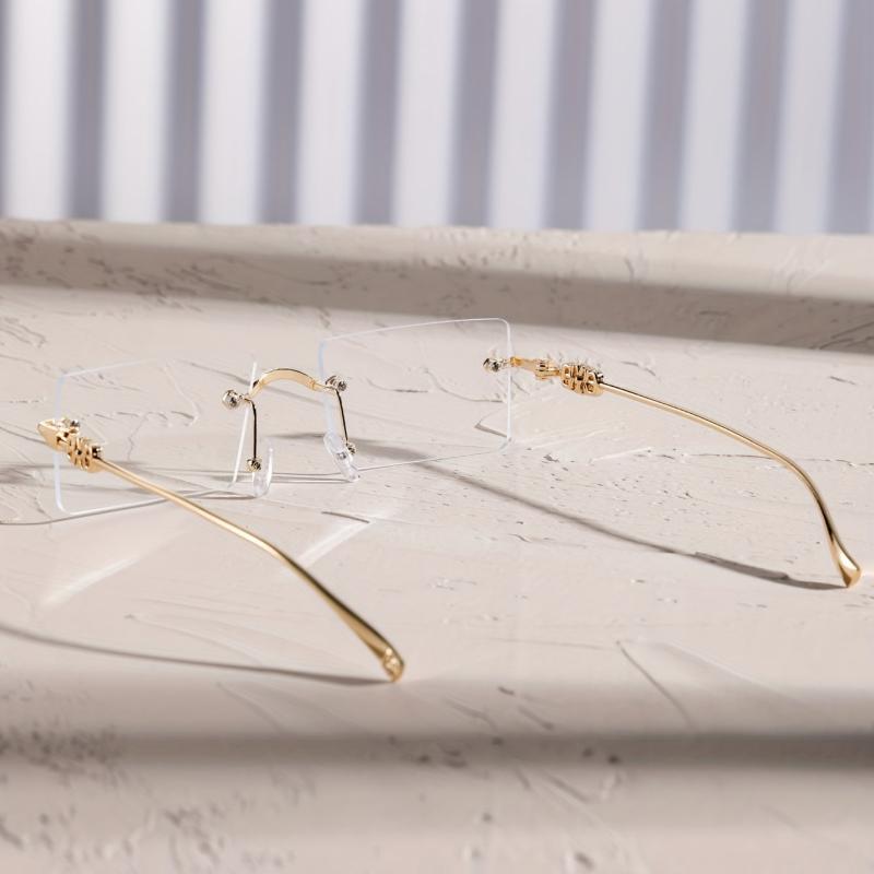 Square Rimless Clear Lens Eyeglasses Thin Metal Frame
