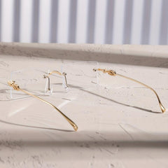 Square Rimless Clear Lens Eyeglasses Thin Metal Frame