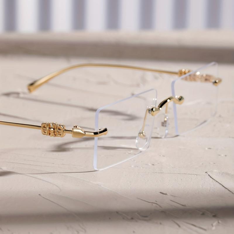 Square Rimless Clear Lens Eyeglasses Thin Metal Frame