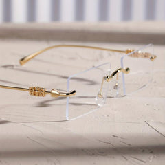 Square Rimless Clear Lens Eyeglasses Thin Metal Frame