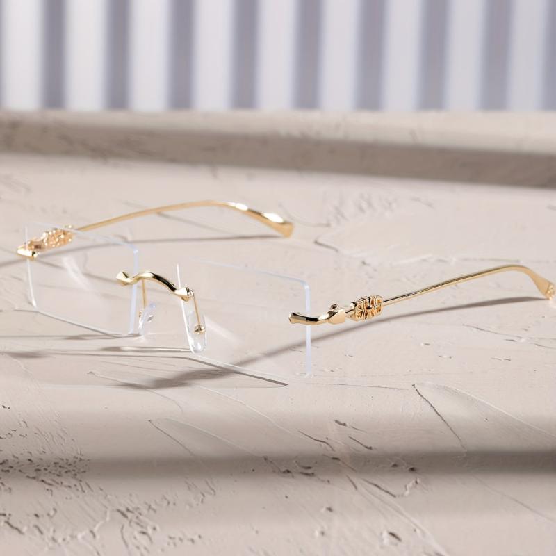 Square Rimless Clear Lens Eyeglasses Thin Metal Frame
