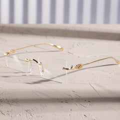 Square Rimless Clear Lens Eyeglasses Thin Metal Frame
