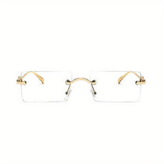 Square Rimless Clear Lens Eyeglasses Thin Metal Frame