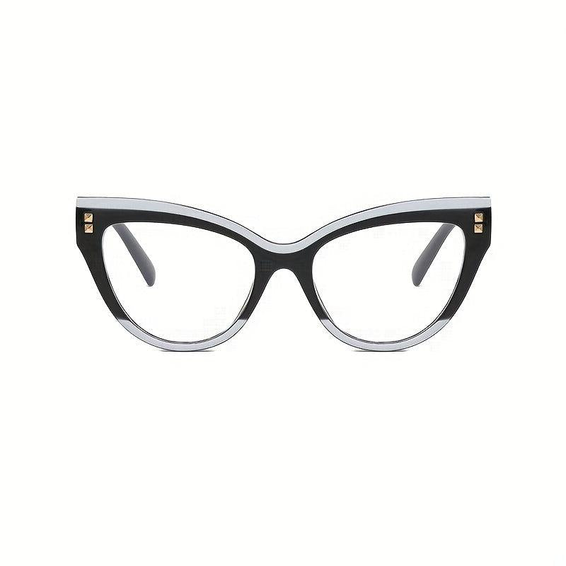 Clear Lens Glasses For Women Men Block Cat Eye Eyeglasses Rivet Decor