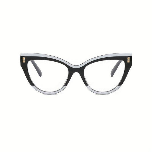 Clear Lens Glasses For Women Men Block Cat Eye Eyeglasses Rivet Decor