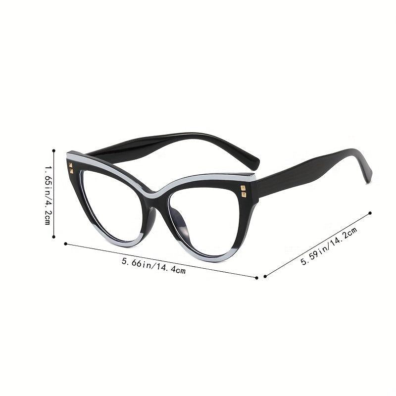 Clear Lens Glasses For Women Men Block Cat Eye Eyeglasses Rivet Decor