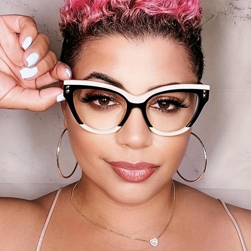 Clear Lens Glasses For Women Men Block Cat Eye Eyeglasses Rivet Decor