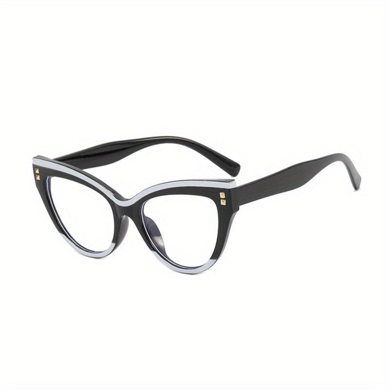Clear Lens Glasses For Women Men Block Cat Eye Eyeglasses Rivet Decor