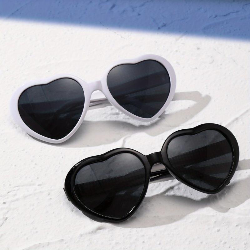 2pcs Heart Shaped Sunglasses For Women Men Heart Effect Block Glasses