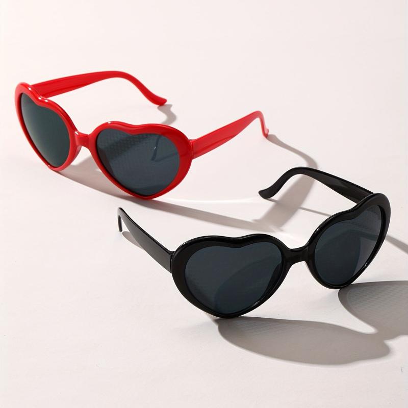 2pcs Heart Shaped Sunglasses For Women Men Heart Effect Block Glasses