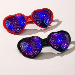 2pcs Heart Shaped Sunglasses For Women Men Heart Effect Block Glasses