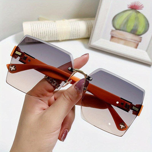 Square Sunglasses Gradient Lens Cut Edge Glasses