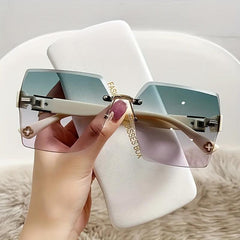 Square Sunglasses Gradient Lens Cut Edge Glasses