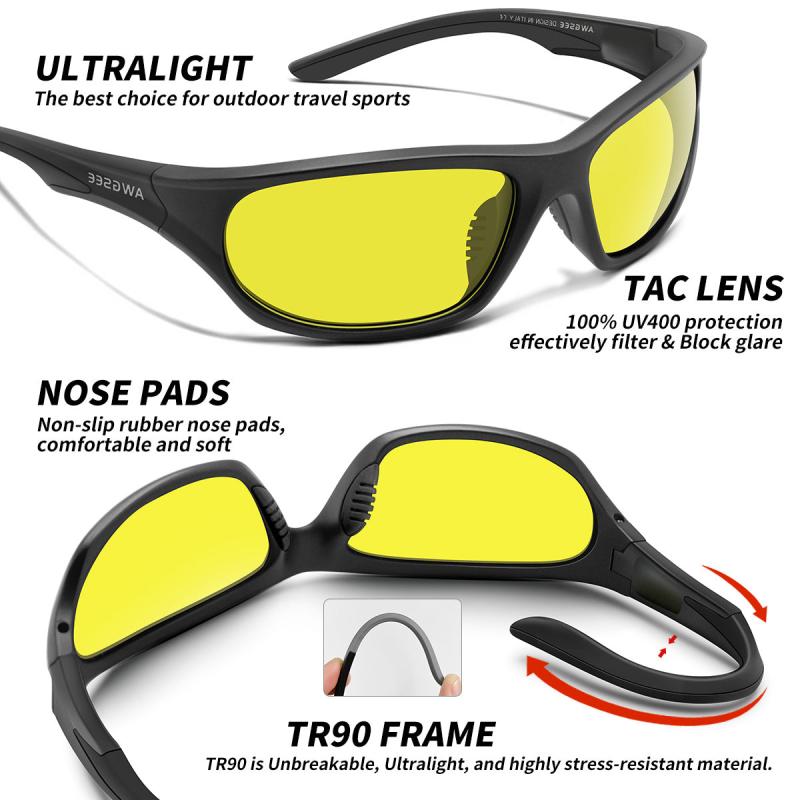 AWGSEE Polarized Sports Sunglasses For Men TR90 Frame 100 UV Protection