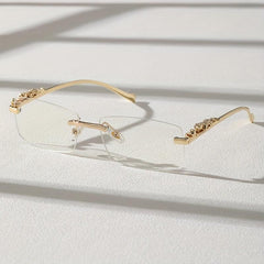 Rimless Square Frame Glasses Thin Temple Eyewear