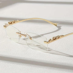 Rimless Square Frame Glasses Thin Temple Eyewear