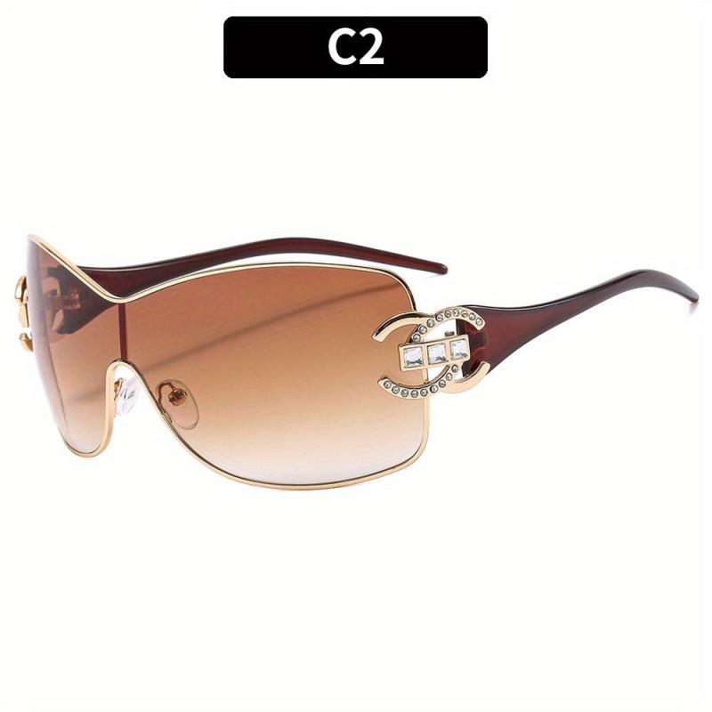 Y2K Wrap Around Sunglasses Rhinestone Decor Glasses UV400