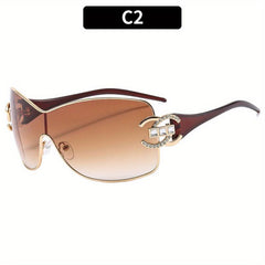 Y2K Wrap Around Sunglasses Rhinestone Decor Glasses UV400