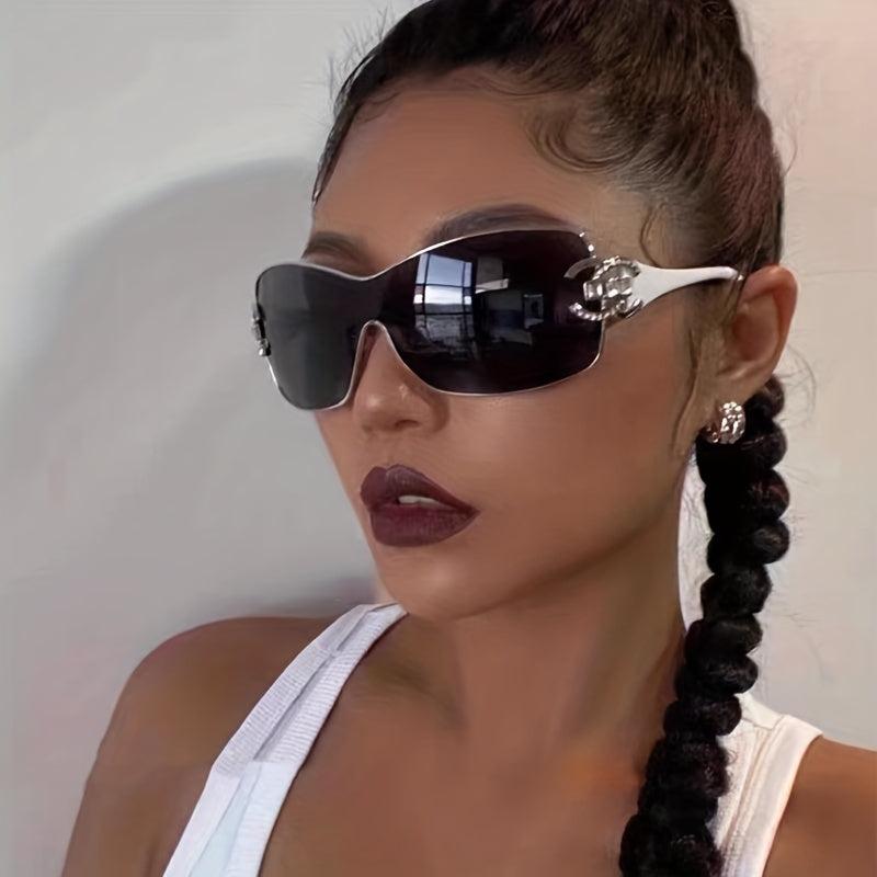 Y2K Wrap Around Sunglasses Rhinestone Decor Glasses UV400