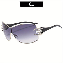 Y2K Wrap Around Sunglasses Rhinestone Decor Glasses UV400